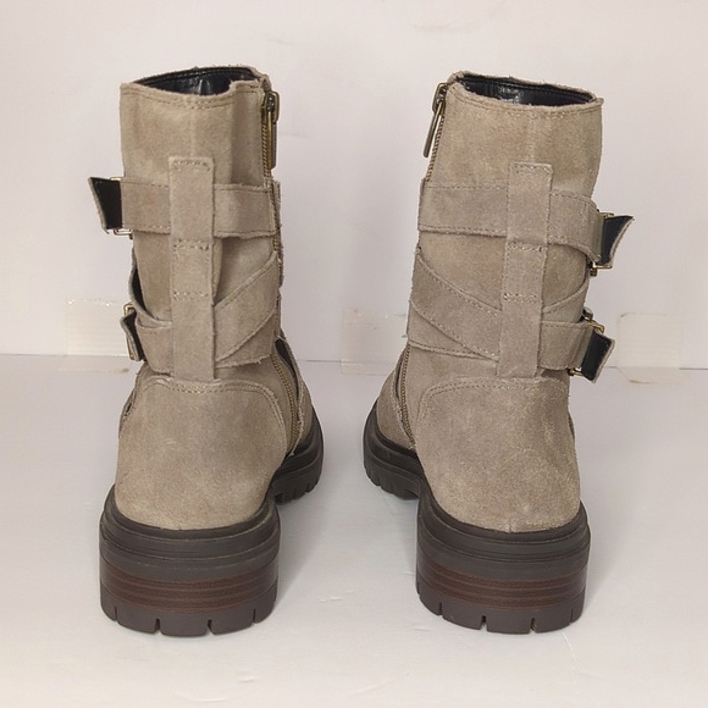 Vince Camuto Tan Suede Combat Moto Boots - Women's Size 8 Buckle Strap Grunge - Picture 4 of 13